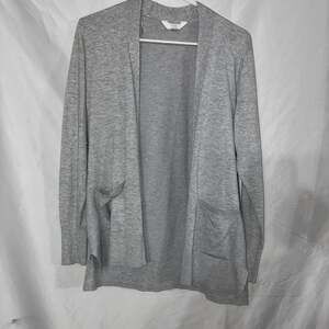 Time and Tru Women's Heather Gray Open Front Knit Cardigan with Pockets